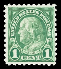 Scott 581 1923 1c Franklin Perf 10 Rotary Press Issue Mint Fine+ OG LH Cat $10