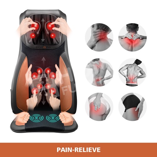 Full Body Neck Back Shiatsu Massage Chair Seat Heat Car Massager Cushion Orange - Picture 9 of 12