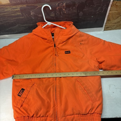 Gamehide Quilted Full-Zip Orange Hunting Jacket Men Large W/ Attached Hood - Picture 3 of 7