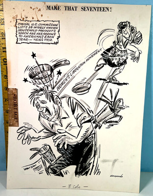 1970's Eddie Germano Boston Post Original Newpaper Cartoon: Womens Liberation