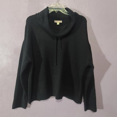 It's Our Time Womens Black Cowl Neck Drawstring Knit Sweater XL Relaxed Fit
