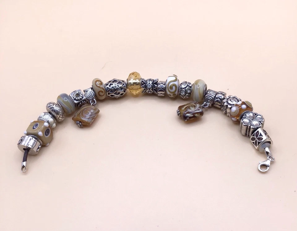 Charms Armband Beigetöne versilbert/Murano Glas 22 Beads Unikat 🎀 - Bild 2 von 4
