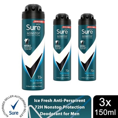Sure Men Nonstop Protection Invisible Antitranspirant Deo Ice Fresh 150ml, 3er Pack