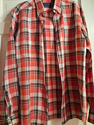 Massimo Dutti Men's Linen Plaid Button-Down Button-Up Long Sleeve Shirt S