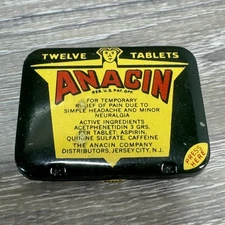 Vintage Anacin Twelve Tablets Empty Pocket Tin Advertising USA Jersey City NJ