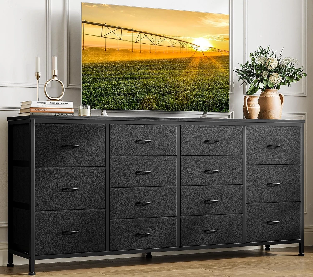 black tall dresser under $100 Sikaic Black Tall Dresser with 6 Storage Drawers and Sturdy Base Modern Chest of Drawers for Bedroom main image 1
