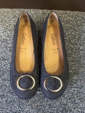 Woman’s - Gabor Navy Blue Buckle Flat Ballet Pump Hovercraft Shoes Size 3.5 VGC
