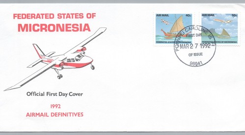 FEDERATED STATES OF MICRONESIA FIRST DAY COVER (FDC) DEFINITIVES (2) STAMPS 1992