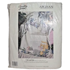 Something Special Cross Stitch White Afghan Kit 50546 CATS and IRIS Complete NIP