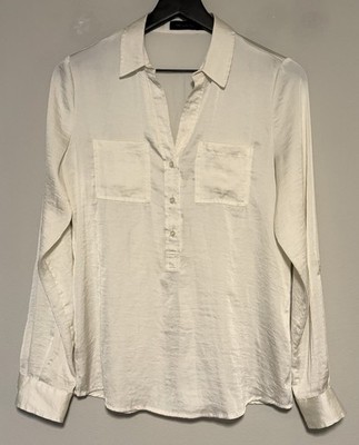 The Limited Ivory Long Sleeve Blouse Small Button-Up Pockets