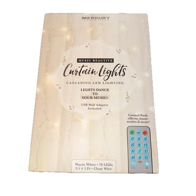 Music Reactive Cascading 78 LED Curtain Lights & Remote 3.5' x 5' Merkury Innova