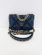 Chanel Blue Quilted Denim 19 WOC Mixed Hardware Crossbody Bag Authentic