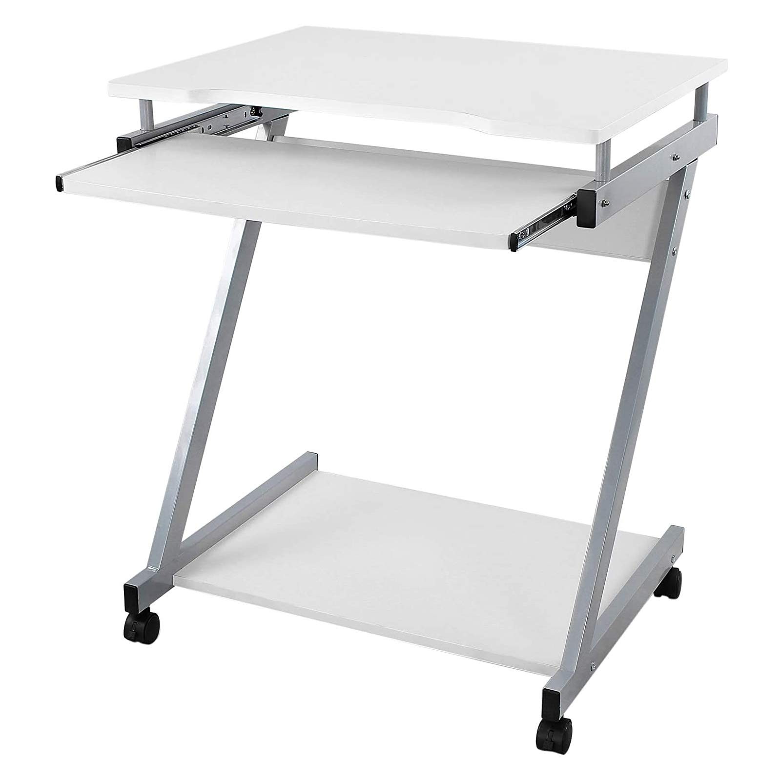 VASAGLE Computer Desk Mobile, Writing Desk Z-Shaped, PC Table for Small Spaces, Workstation whit Sliding Keyboard 4 Wheels, Easy Assembly, for Home Office White LCD811W - Image 2