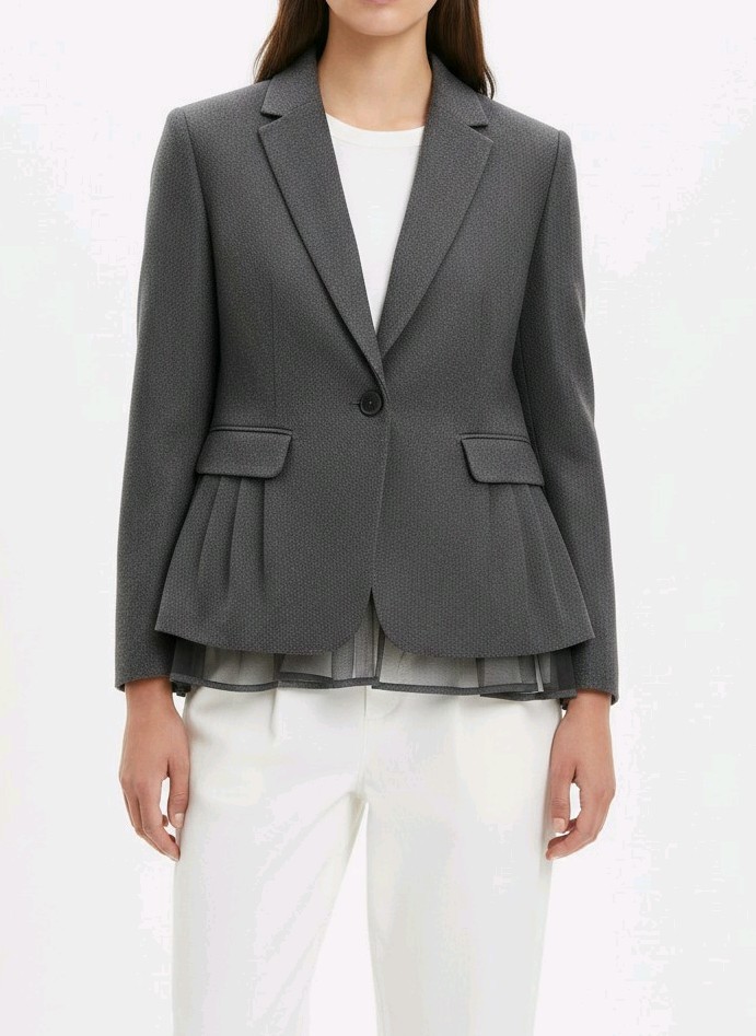 Ann Taylor Loft Charcoal Gray Wool Blend Tweed Blazer With Tulle Flair Bottom 4