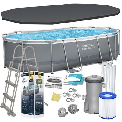 BESTWAY Gartenpool Frame Pool Power Steel 488 x 305 x 107 cm mit Filterpumpe