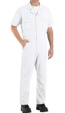 Red Kap Speedsuit White Short Sleeve Men's Zip Front Work Coverall Action Back