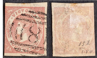 1857 Victoria Australia 4d Dull rose imp Emblem stamp OFFSET Image used