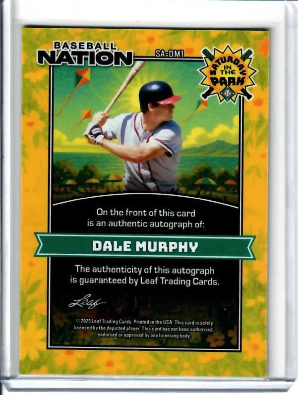 Autógrafo Leaf Baseball Nation 2025 #SA-DM1 Dale Murphy negro prismático #1/1 Foto 2 de 2