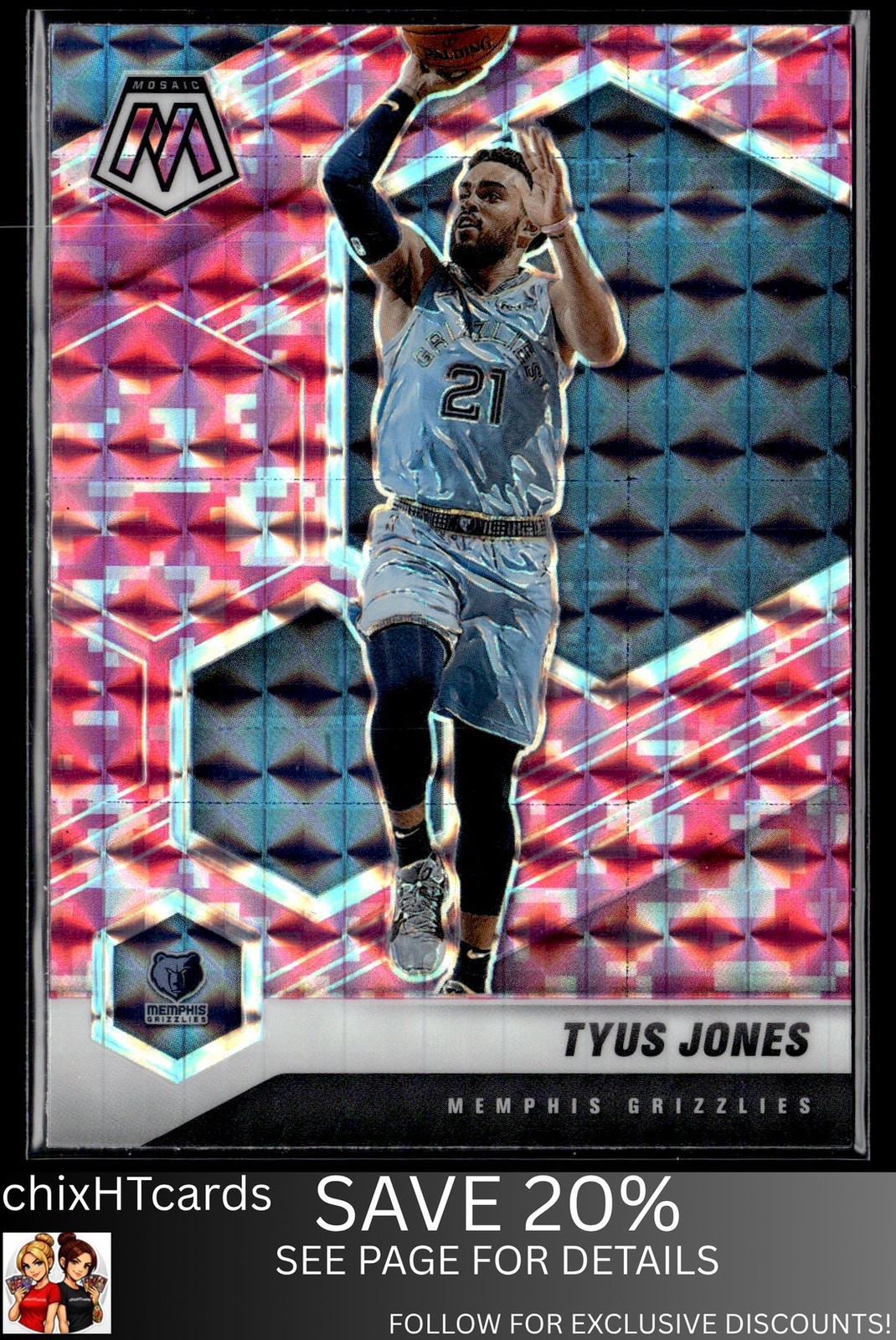 Tyus Jones 2020-21 Panini Mosaic Mosaic Camo Pink #72 Memphis Grizzlies