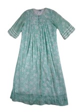 Vintage Andrade Dress Womens Medium Green Floral Kaftan Maxi Hawaiian Muumuu