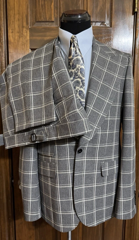 $795 Gray Check MTM Suit Size 42US Slim - Image 3 of 4