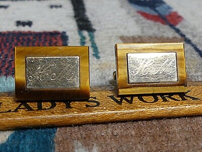 Vintage Anson 12GF Tiger Eye Monogramed Cufflinks HM