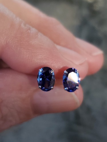 Tanzanite Labcreated Oval Cut Stud Earrings 14kt Solid White Gold - Picture 7 of 24