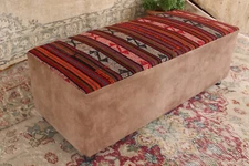 Vintage Kilim Pouf – Handmade Oriental Boho Ottoman Seat Footstool Decor