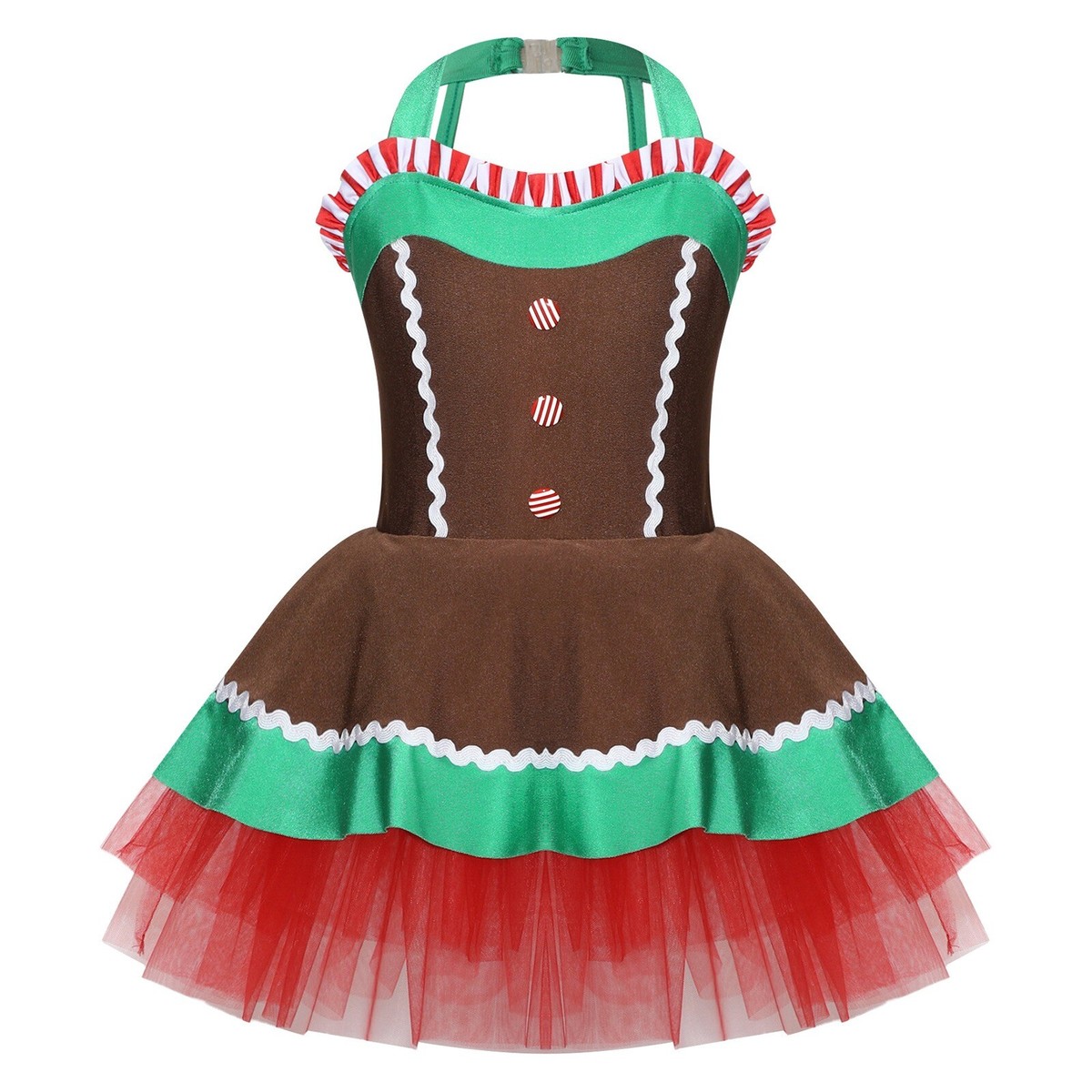 Kids Girls Christmas Dress Halloween Xmas Costume Brown Lace Trim Dancewear