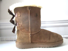 UGG Youth 4 Bailey Bow II Casual Winter Boots Tan Suede Fur Pull On pre-owned