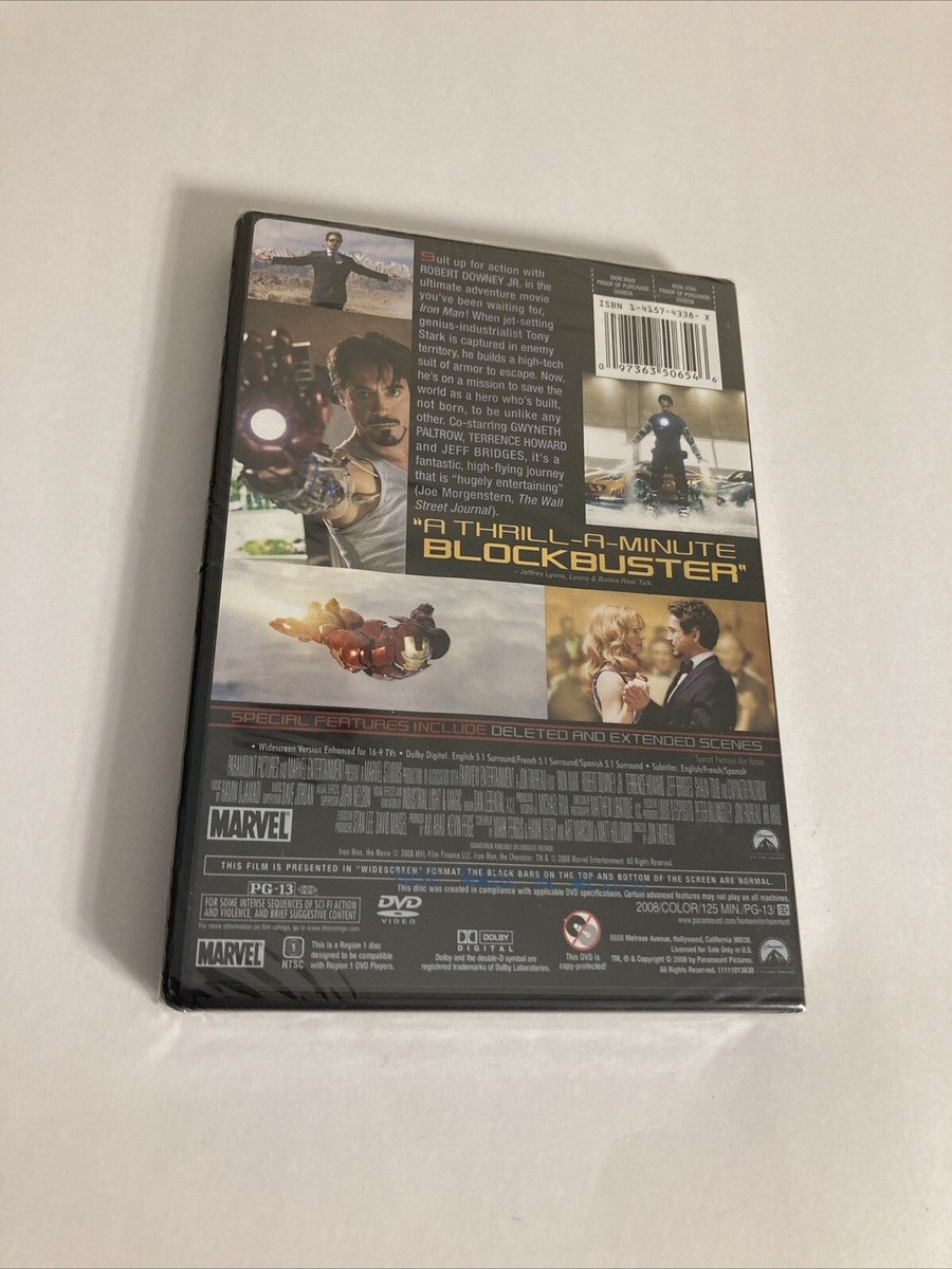 Iron Man DVD Widescreen Robert Downey Jr. 2008 Movie (NEW