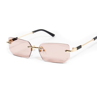 Gold Frame Pink Gradient Tint Unisex Rectangular Rimless  display picture 1