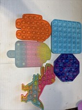 Lot Of 5 Push Pop It Fidget Toys. Dino, Popsicle, Among Us, Large Square And Oct