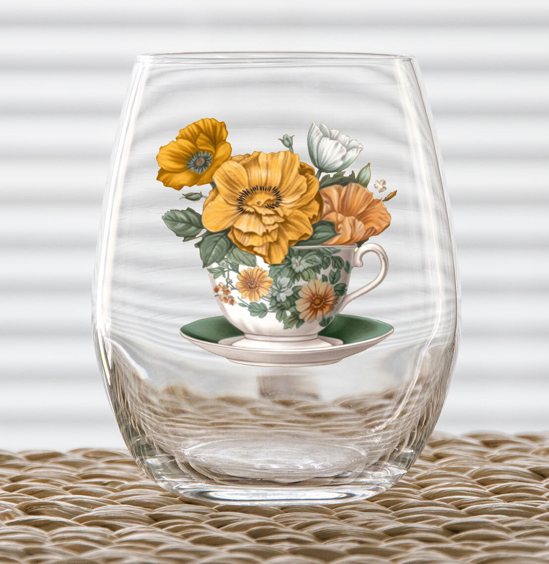12x Flowers Yellow Tea Cup Tumbler Wine Glass Bottle Vinyl Sticker