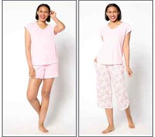 MUK LUKS Cloud Knit and Ribbed Knit Three Piece Pajama Set-Light Pink-XS A645281