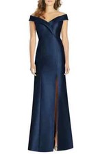 NEW ALFRED SUNG Portrait Collar Satin Trumpet GOWN Sz 2 $250 MIDNIGHT NORDSTROM