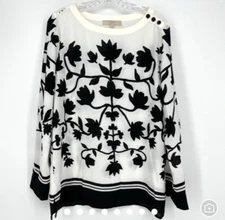 LOFT Chiffon Boat Neck Tunic Business Casual Floral Long Sleeve Size Medium