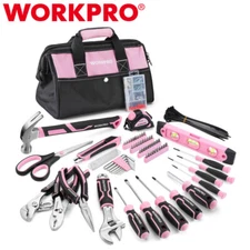 WORKPRO 277PCS Pink Tool Set Hand Tool Bag Set W/13" Wide Mouth Open Storage Bag