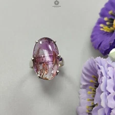 7.57gms Natural Super Seven Amethyst Gemstone Fancy Plain Silver Adjustable Ring