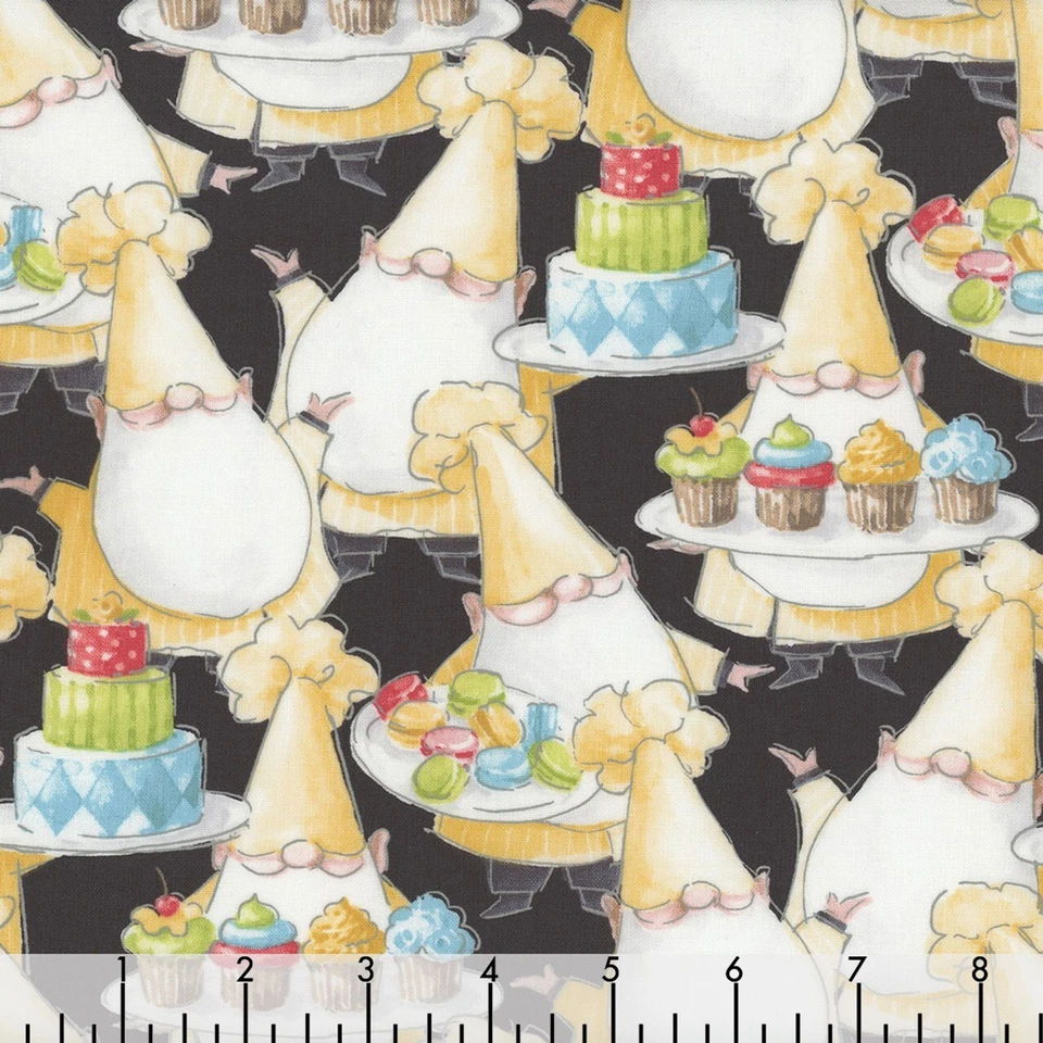 BTY Wilmington BAKER GNOMES on Black Print 100% Cotton Quilt Fabric by Yard - Image 2 of 2