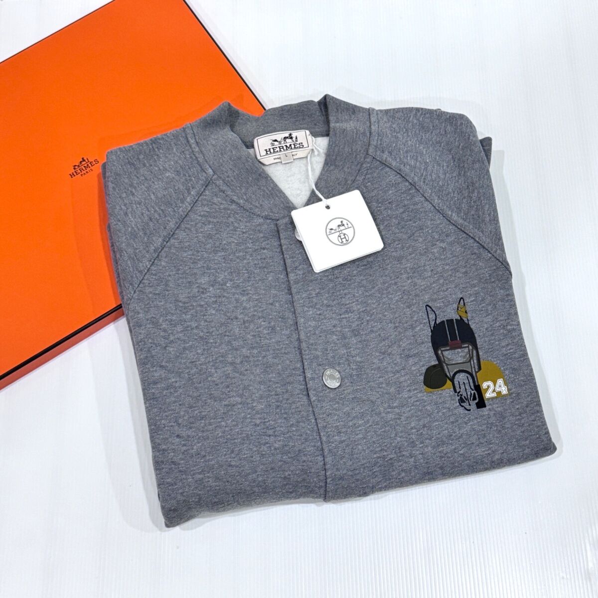 NEW HERMES Quarterb H Varsity Jacket Grey Color Sweatshirts NEW HERMES Quarterb H Varsity Jacket Grey Color Sweatshirts