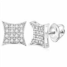 Mens 1/10Cttw Geniune Diamond Kite Shape Men's Hip Hop 10K White Gold Earrings