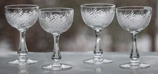 Coupe Leaded Crystal Glasses Sm Lot Diamond & Fan Strawberry Pineapple Stemware