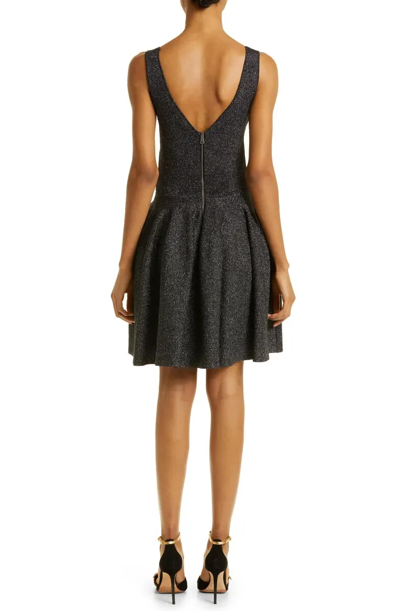 TED BAKER Black Silver Glitter Metallic Stretch Knit Skater Flare Dress 4TB  8/10 | eBay