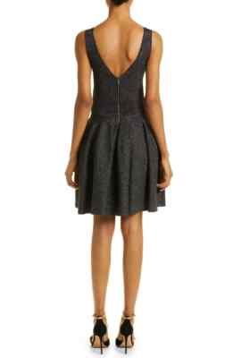 ted baker black and silver dress TED BAKER Black Silver Glitter Metallic Stretch Knit Skater Flare Dress 4TB  8/10