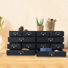 4 Pack 3 Drawer Wooden Desktop Organizer Drawer Storage Box For Tabletop- Black