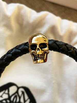 アクセサリーその他 MCQUEEN Braided bracelet ALEXANDER McQUEEN 'Skull Braided Leather Bracelet' Blk/Gold