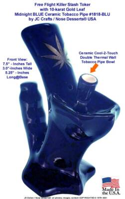 Joy Stick Quick Draw Water Hookah Bong Tobacco Pipe Blue Ceramic Glass Made USA