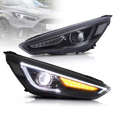 VLAND LED Projector Headlights Fit 2015-2018 Ford Focus DRL Sequential Indicator