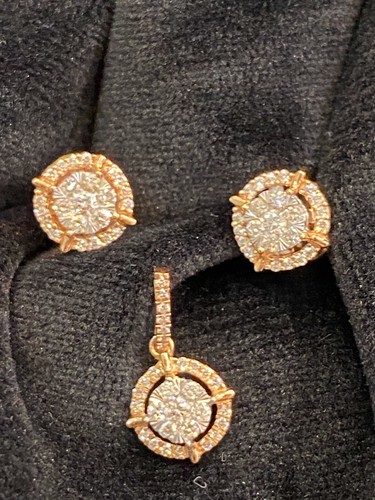 0.72 Cts Round Brilliant Cut Natural Diamonds Pendant Earrings In 585 14K Gold - Picture 7 of 12